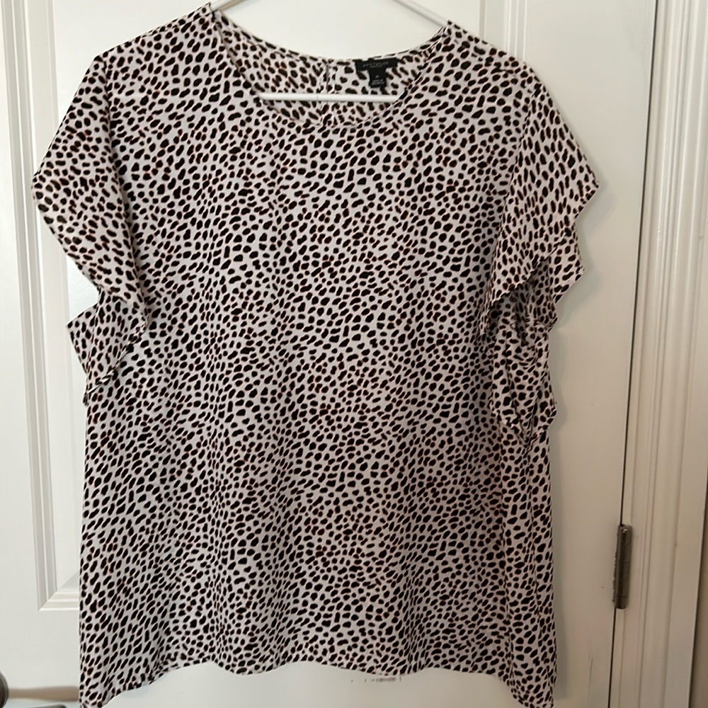 Ann Taylor Cream and Black Dotted Ruffle Sleeve Blouse